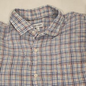 Peter Millar Men's 100% Linen Long Sleeve Shirt Clambake Plaid Button Up Beach L